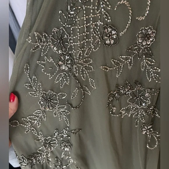 Olive Green beaded prom dress/wedding guest dress - Picture 6 of 14